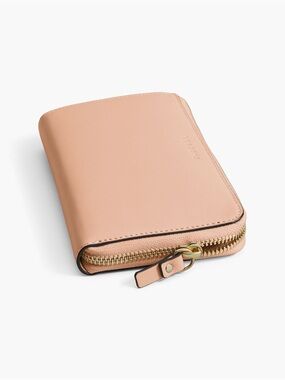 Lo & Sons Blush Leather Zip Pouch with Gold Trim